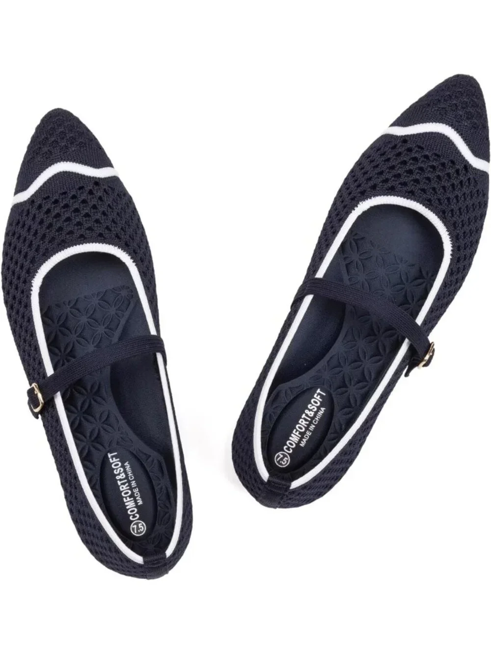 Women's Navy Mesh Ballet Flats Comfy Washable Flexible Breathable Casual